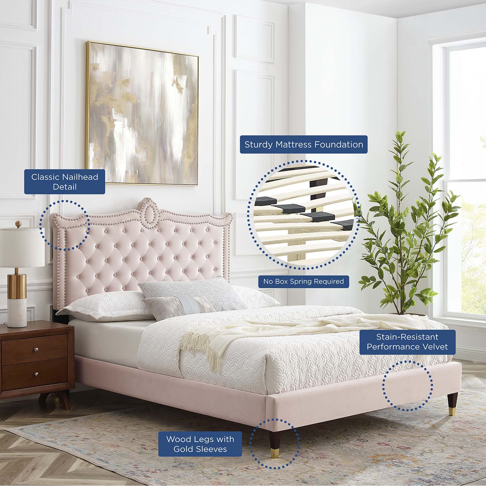 Clara Performance Velvet Queen Platform Bed By Modway - MOD-6593 | Beds | Modishstore - 58