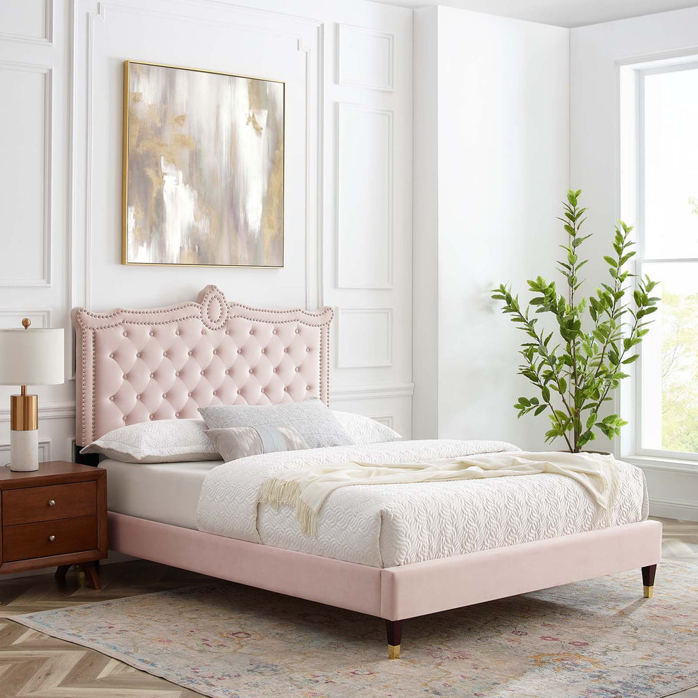 Clara Performance Velvet Queen Platform Bed By Modway - MOD-6593 | Beds | Modishstore - 59