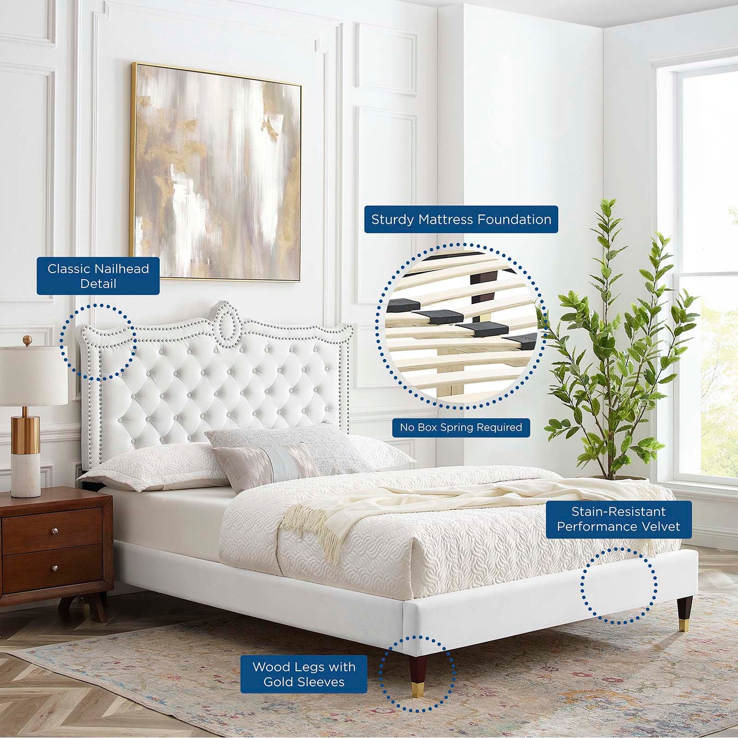 Clara Performance Velvet Queen Platform Bed By Modway - MOD-6593 | Beds | Modishstore - 80