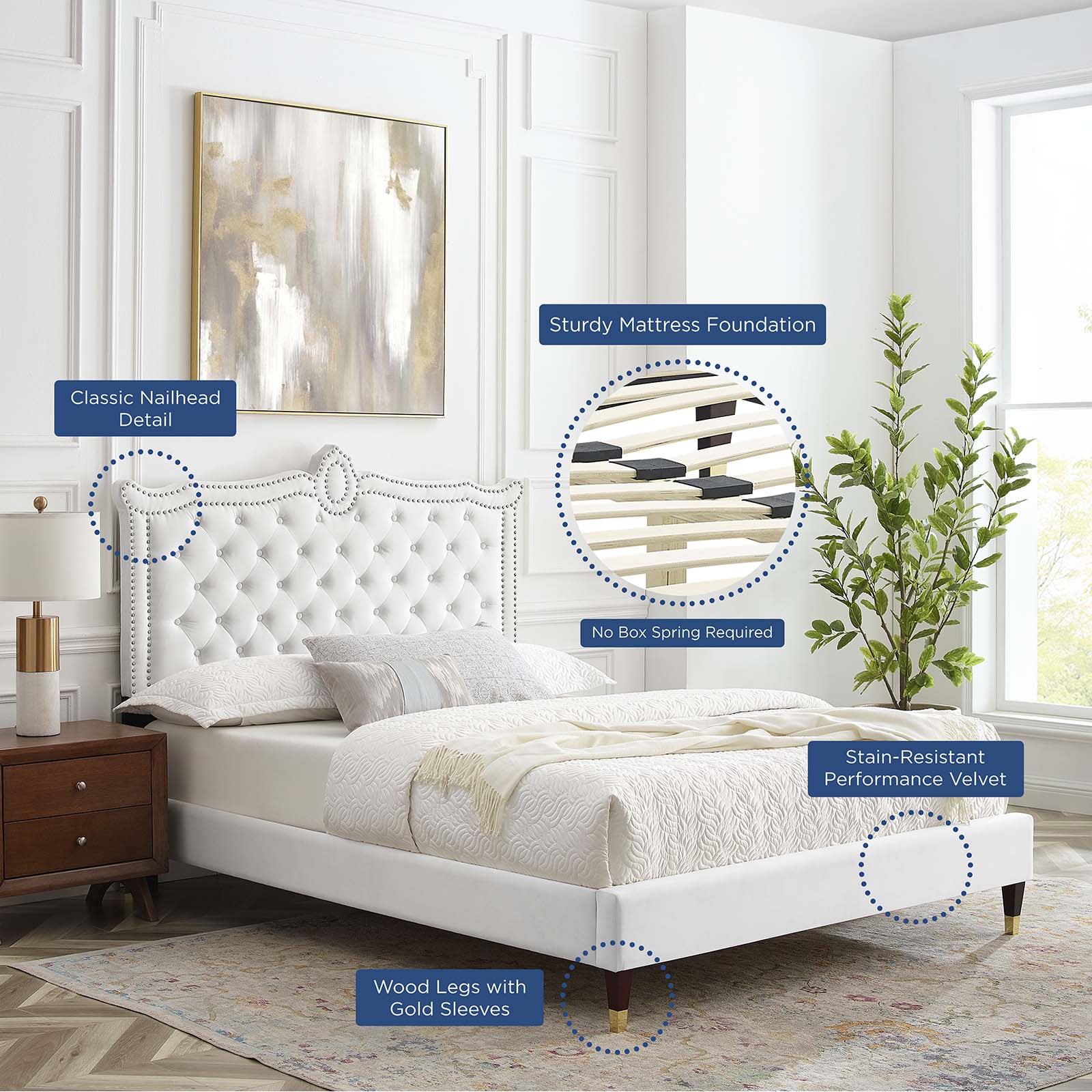 Clara Performance Velvet Queen Platform Bed By Modway - MOD-6593 | Beds | Modishstore - 80