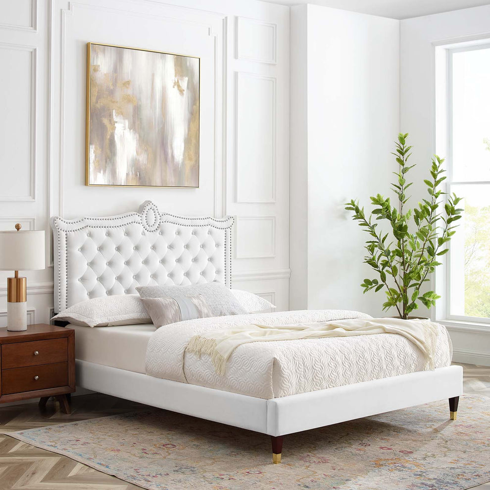 Clara Performance Velvet Queen Platform Bed By Modway - MOD-6593 | Beds | Modishstore - 81