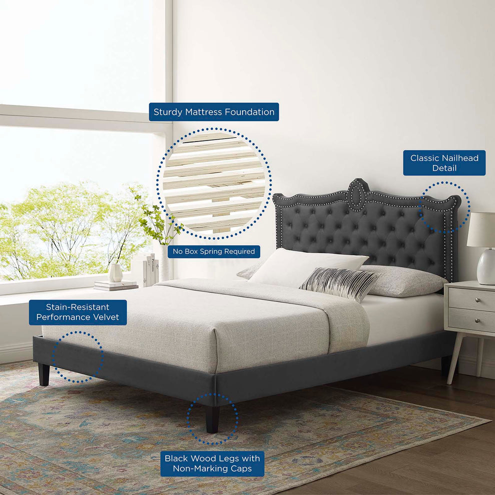 Clara Performance Velvet Queen Platform Bed By Modway - MOD-6594 | Beds | Modishstore - 4