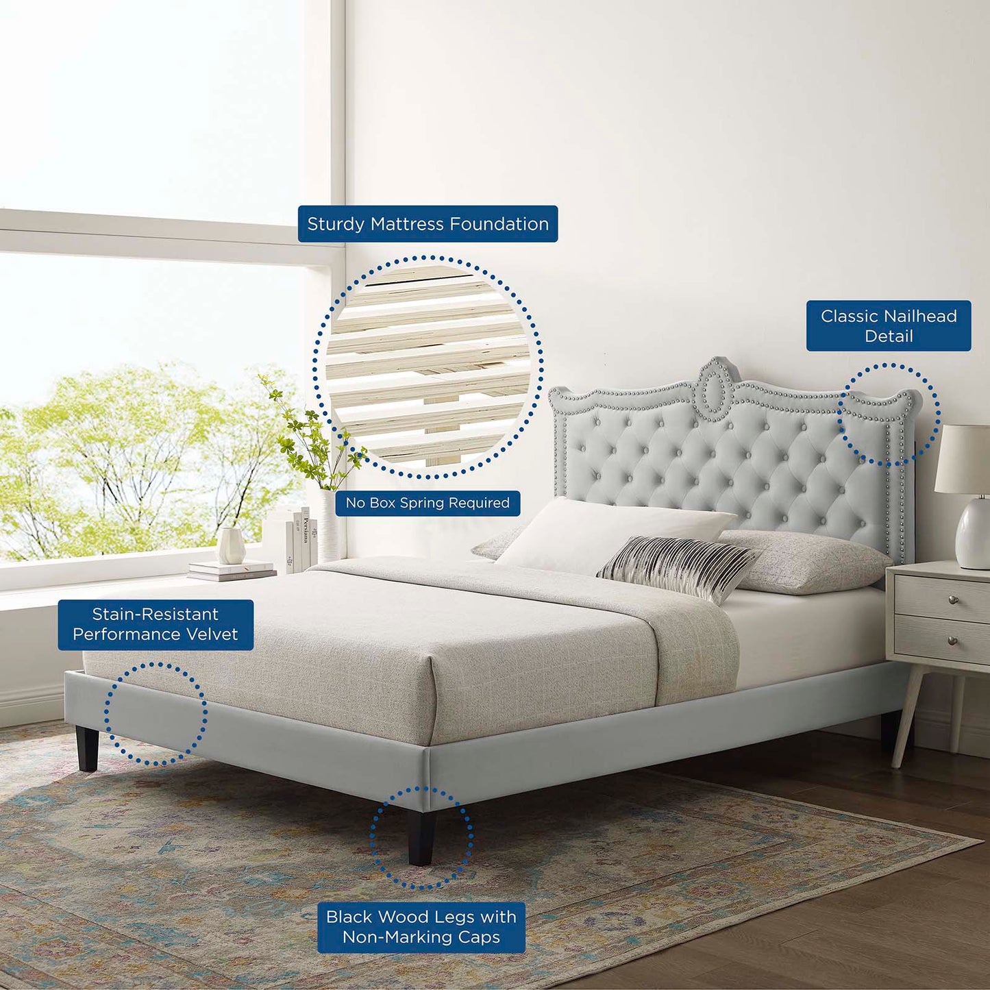 Clara Performance Velvet Queen Platform Bed By Modway - MOD-6594 | Beds | Modishstore - 25