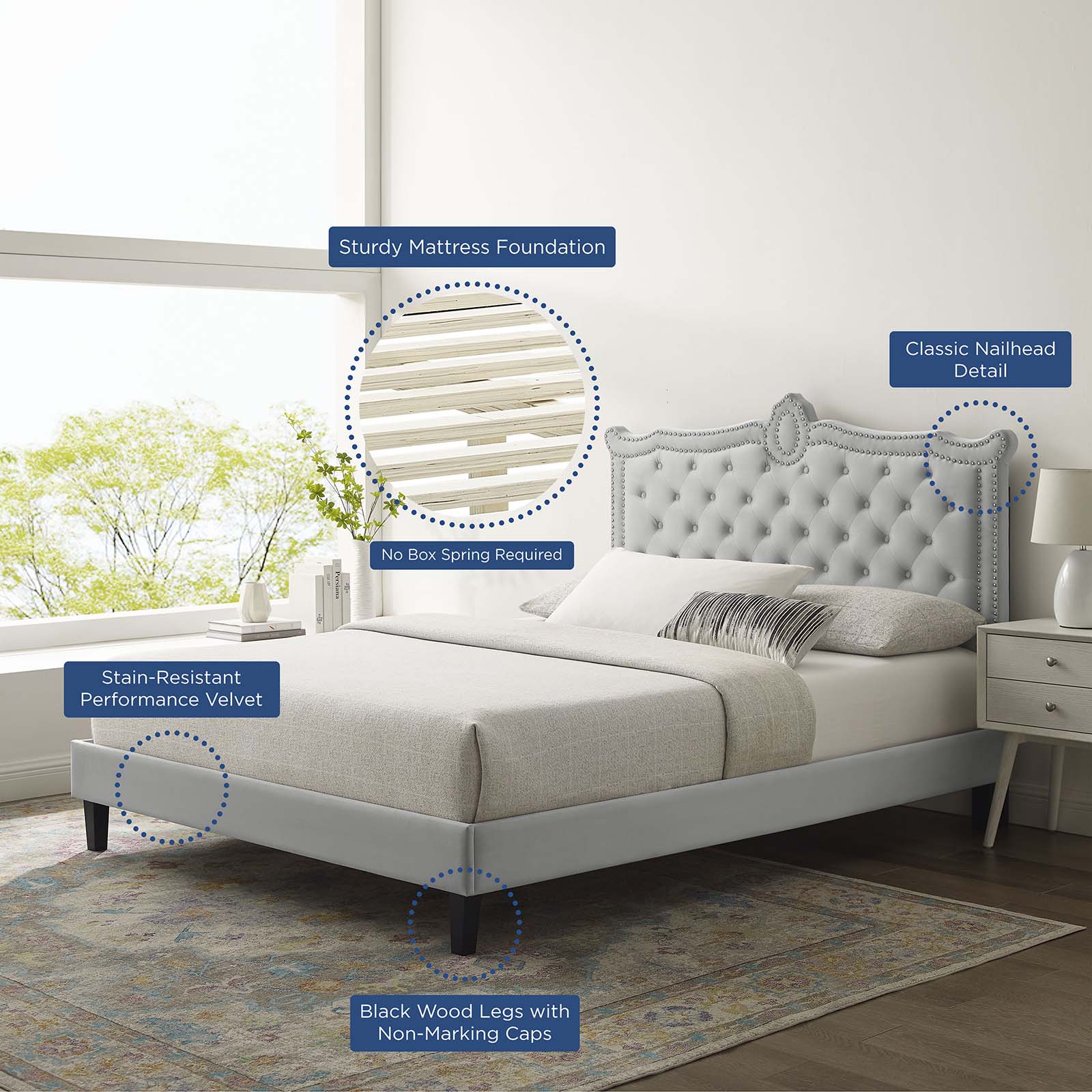 Clara Performance Velvet Queen Platform Bed By Modway - MOD-6594 | Beds | Modishstore - 25