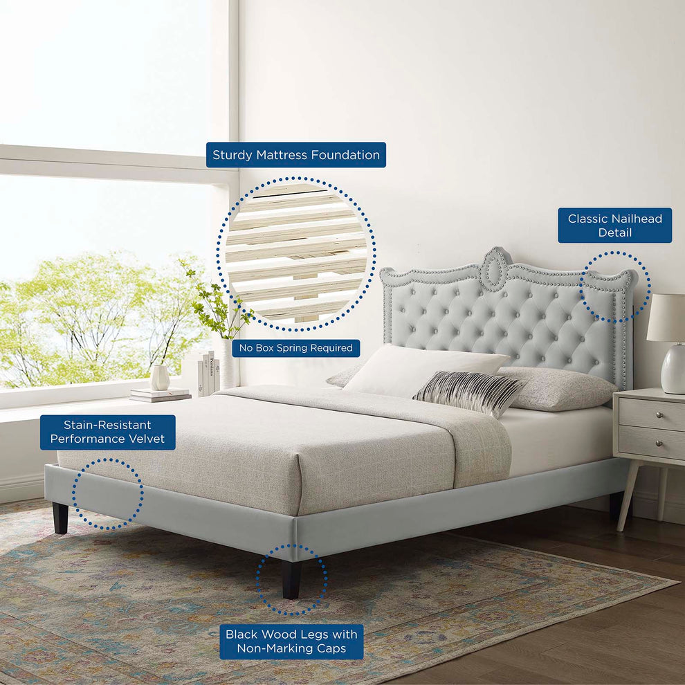 Clara Performance Velvet Queen Platform Bed By Modway - MOD-6594 | Beds | Modishstore - 25
