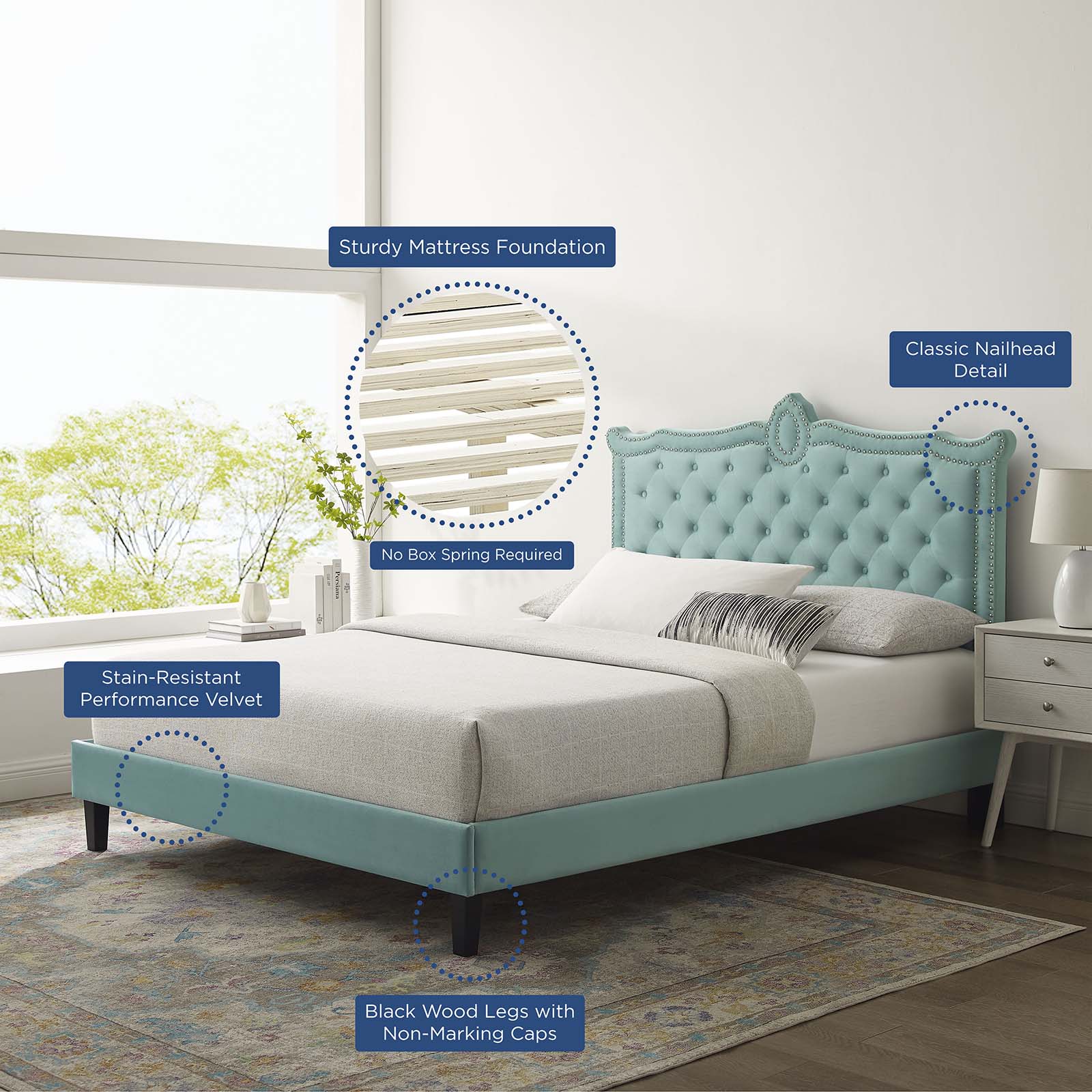 Clara Performance Velvet Queen Platform Bed By Modway - MOD-6594 | Beds | Modishstore - 36