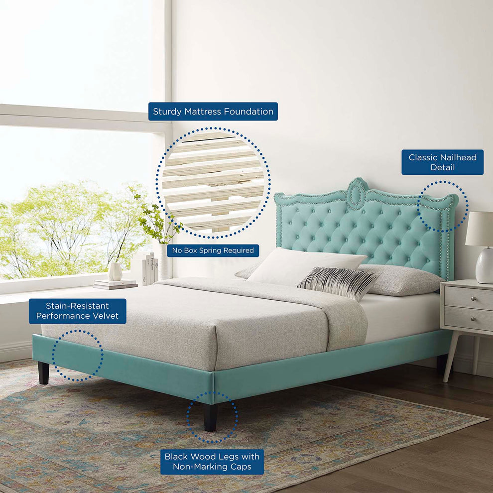 Clara Performance Velvet Queen Platform Bed By Modway - MOD-6594 | Beds | Modishstore - 36