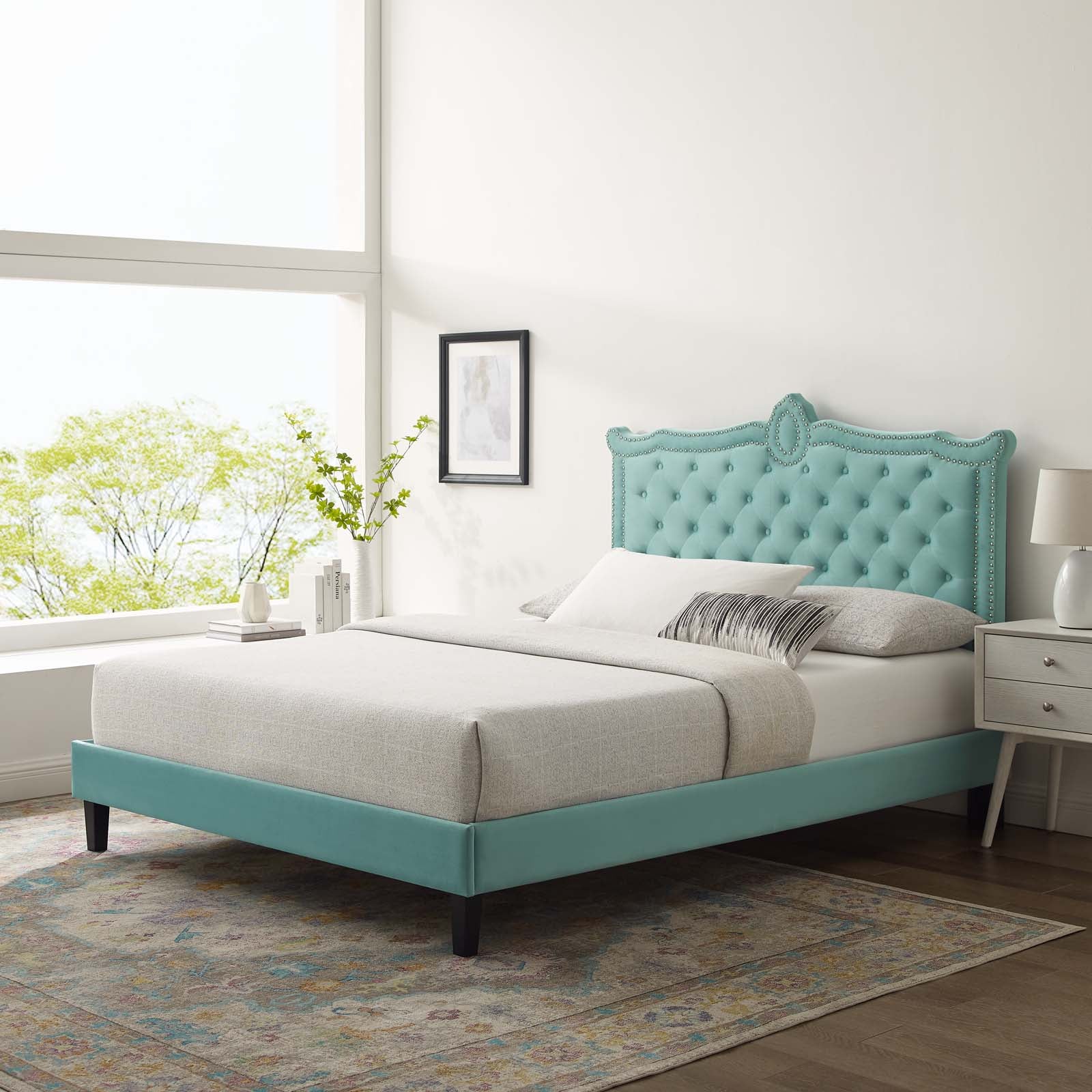 Clara Performance Velvet Queen Platform Bed By Modway - MOD-6594 | Beds | Modishstore - 37