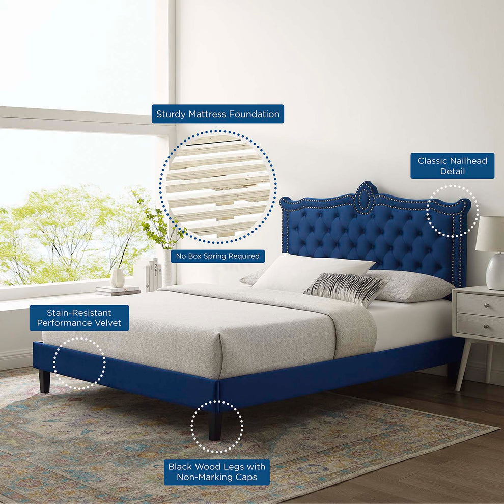 Clara Performance Velvet Queen Platform Bed By Modway - MOD-6594 | Beds | Modishstore - 47