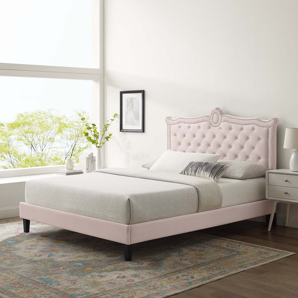 Clara Performance Velvet Queen Platform Bed By Modway - MOD-6594 | Beds | Modishstore - 59