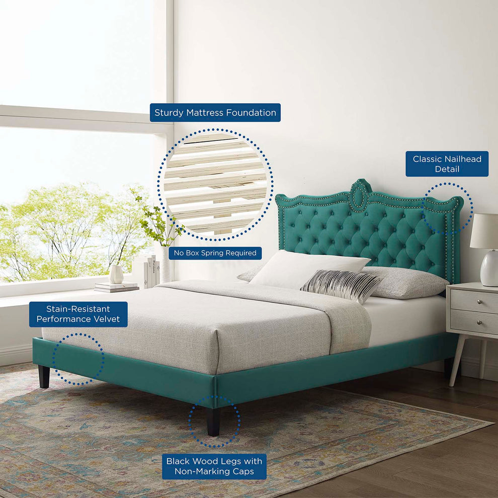 Clara Performance Velvet Queen Platform Bed By Modway - MOD-6594 | Beds | Modishstore - 69