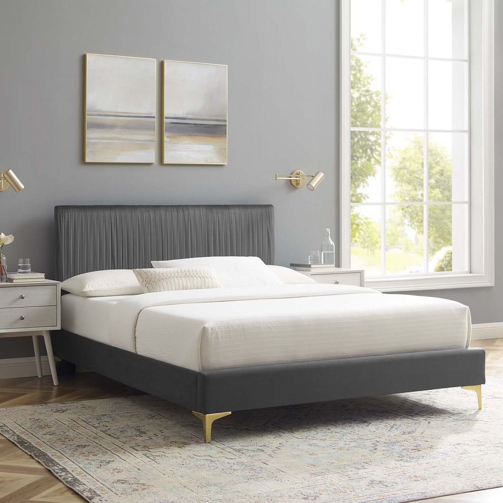 Modway Peyton Performance Velvet Queen Platform Bed - MOD-6595 | Beds | Modishstore - 1