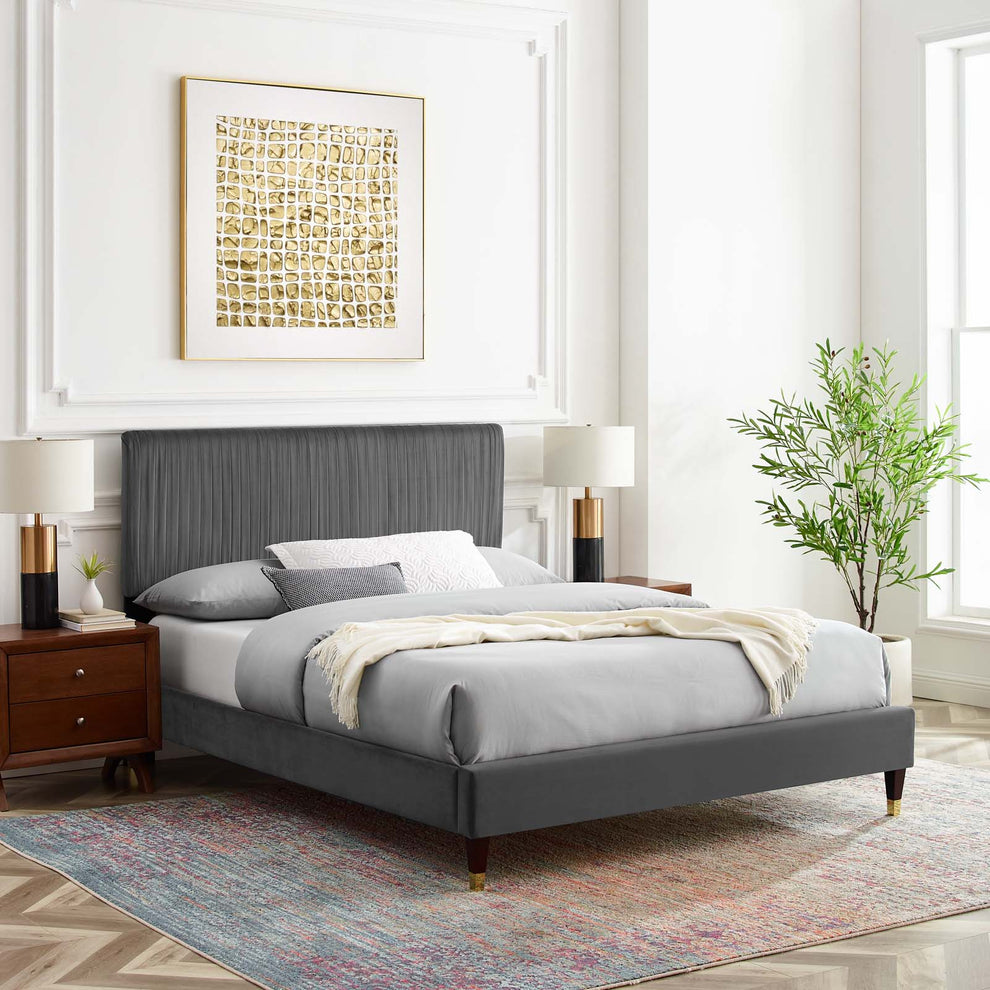 Modway Peyton Performance Velvet Queen Platform Bed - MOD-6596 | Beds | Modishstore - 1