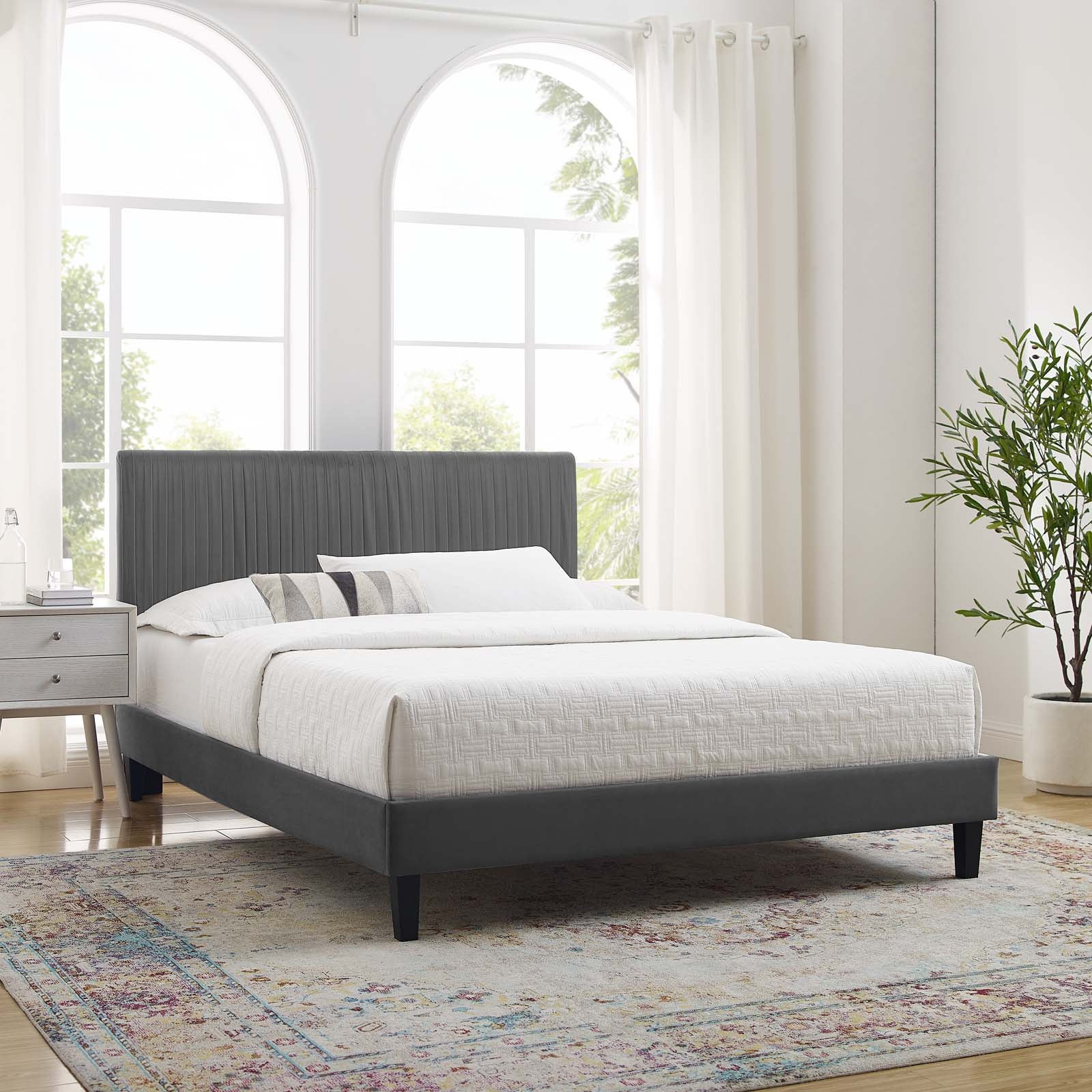Modway Peyton Performance Velvet Queen Platform Bed - MOD-6597 | Beds | Modishstore - 1