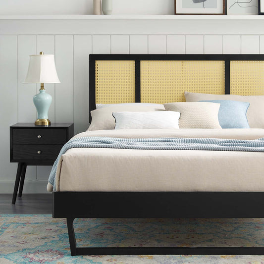 Kelsea Cane and Wood Full Platform Bed With Angular Legs By Modway | Beds | Modishstore