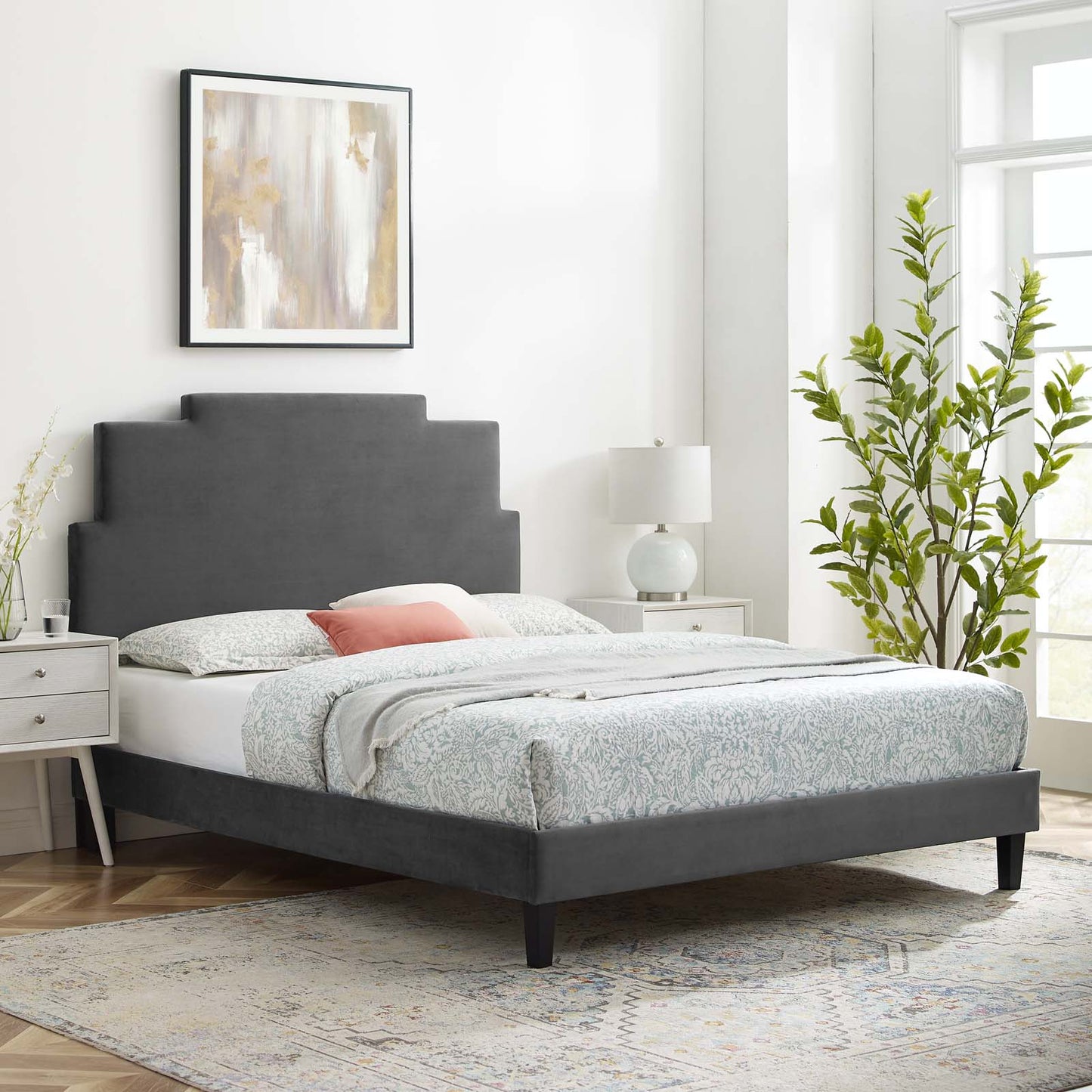 Modway Lindsey Performance Velvet Queen Platform Bed - MOD-6705 | Beds | Modishstore - 1