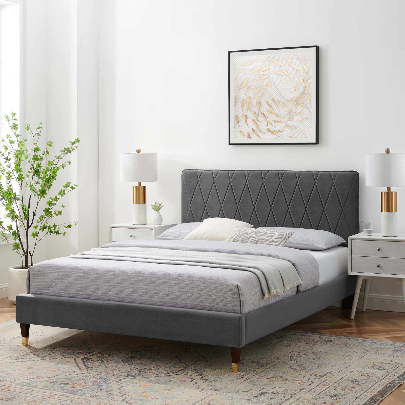 Modway Phillipa Performance Velvet Queen Platform Bed - MOD-6707 | Beds | Modishstore - 1