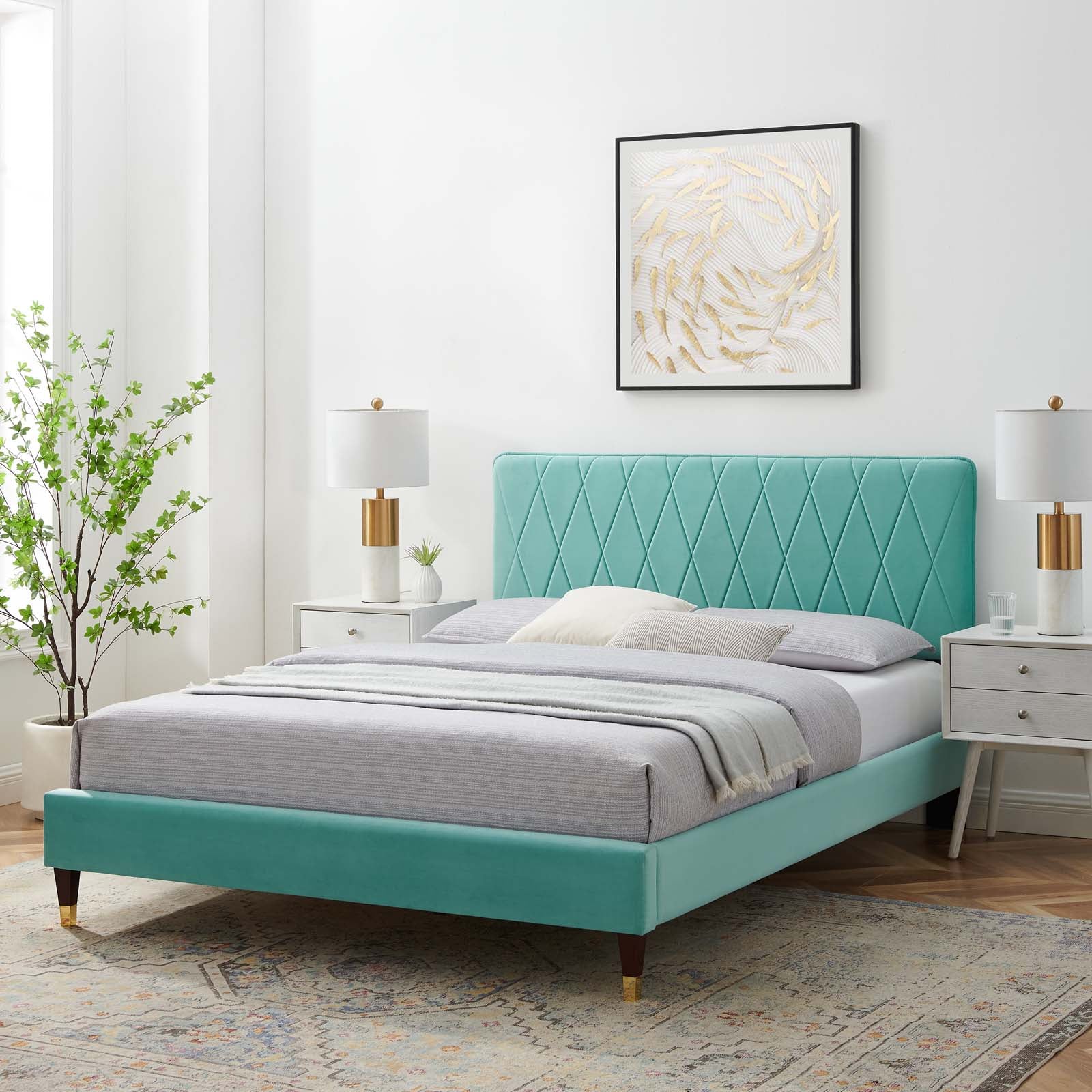 Modway Phillipa Performance Velvet Queen Platform Bed - MOD-6707 | Beds | Modishstore - 61