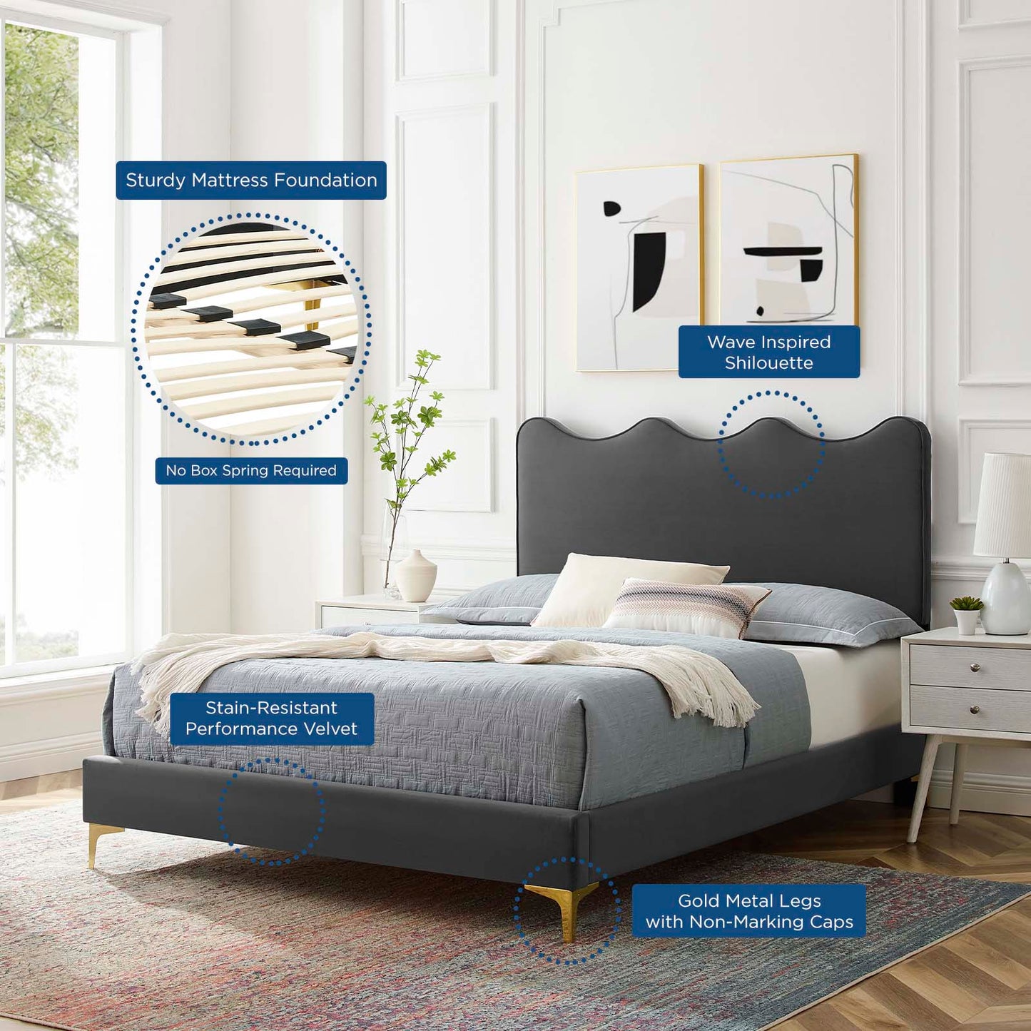 Current Performance Velvet Queen Platform Bed By Modway - MOD-6733 | Beds | Modishstore - 4