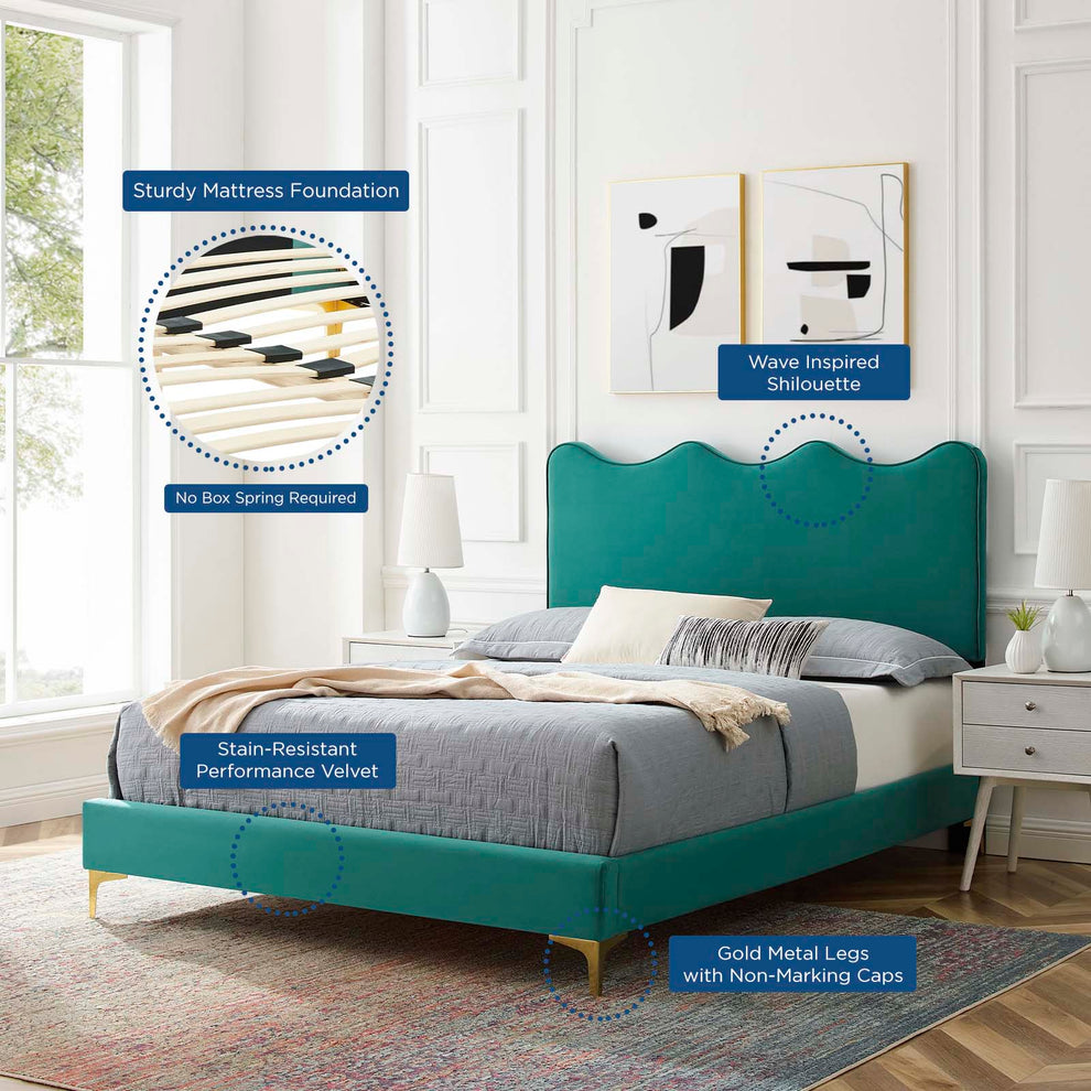 Current Performance Velvet Queen Platform Bed By Modway - MOD-6733 | Beds | Modishstore - 69