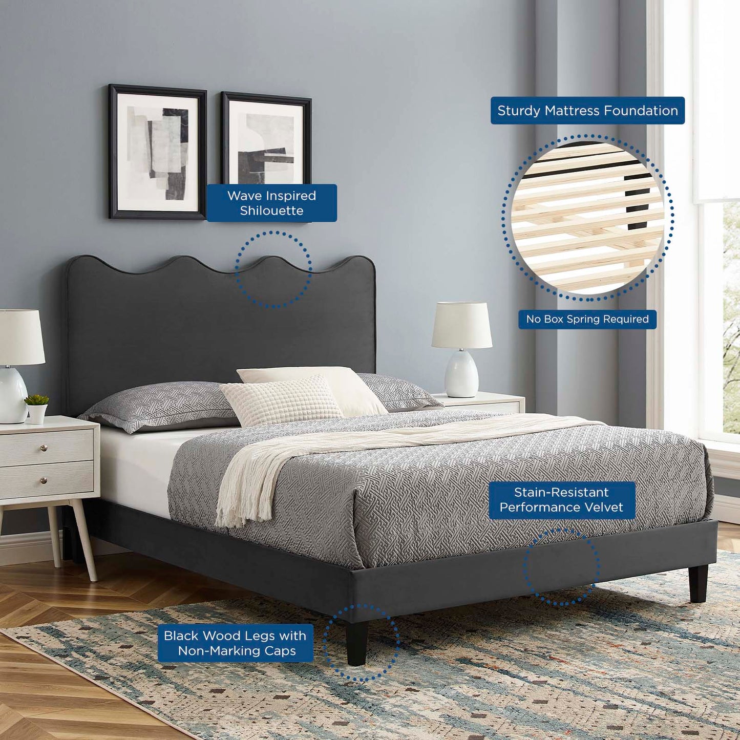 Current Performance Velvet Queen Platform Bed By Modway - Mod-6735 | Beds | Modishstore - 4