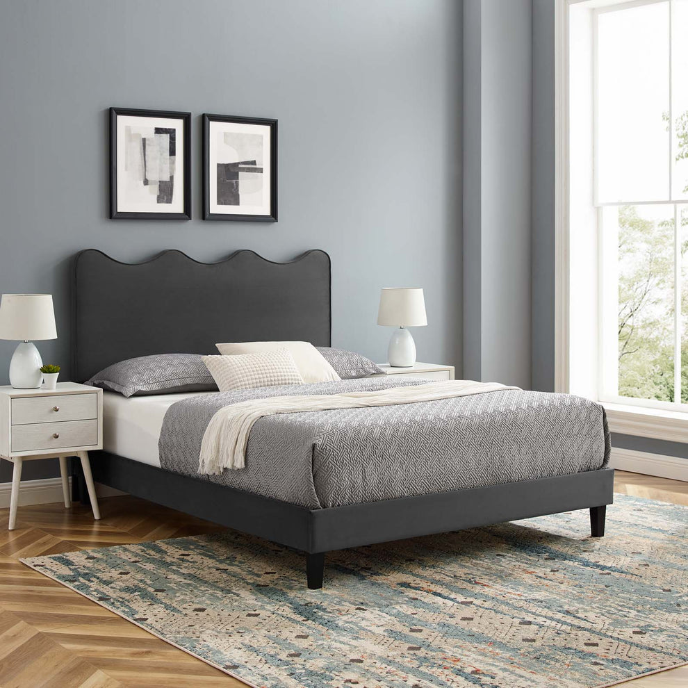 Current Performance Velvet Queen Platform Bed By Modway - Mod-6735 | Beds | Modishstore - 1