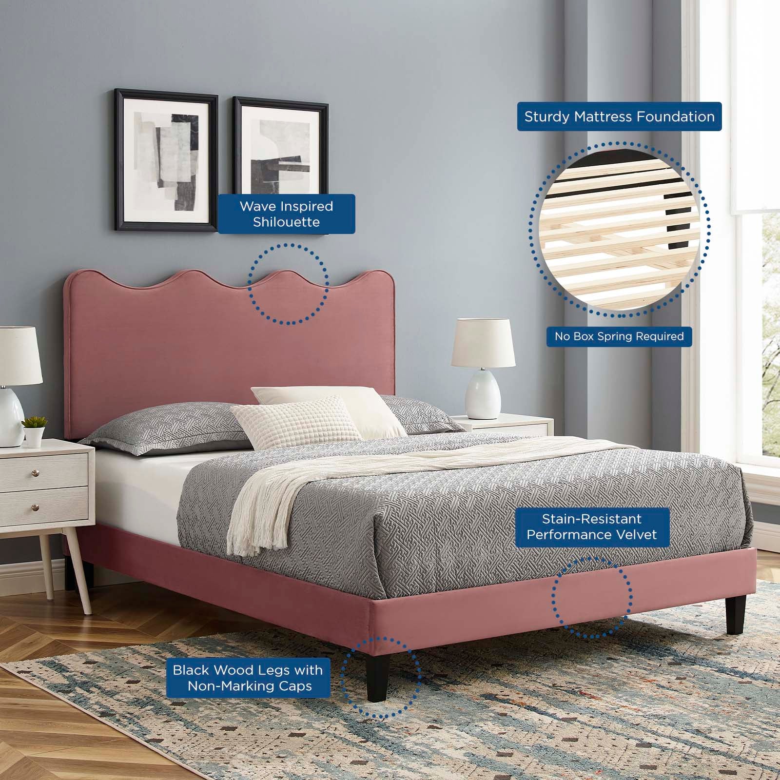 Current Performance Velvet Queen Platform Bed By Modway - Mod-6735 | Beds | Modishstore - 14