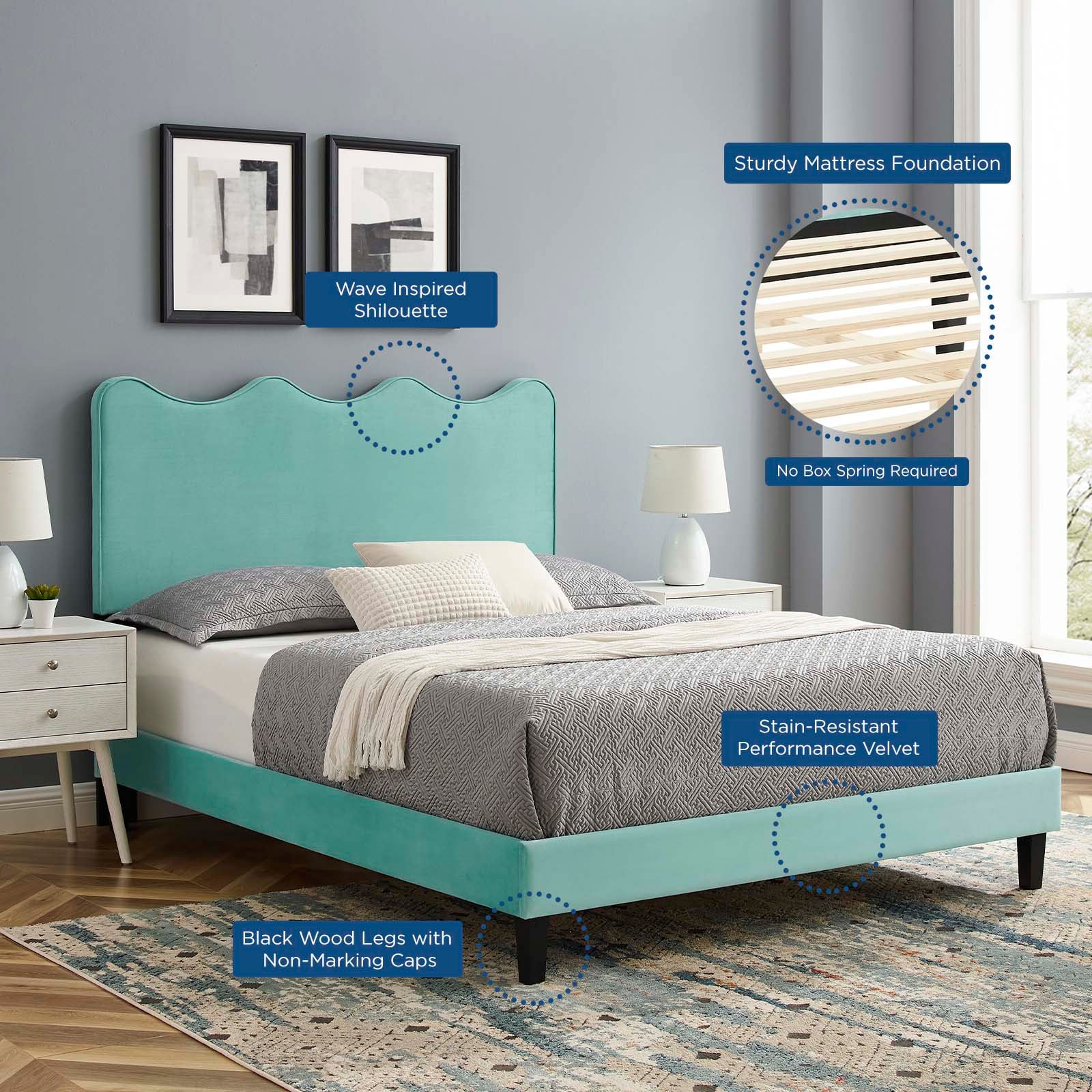 Current Performance Velvet Queen Platform Bed By Modway - Mod-6735 | Beds | Modishstore - 36