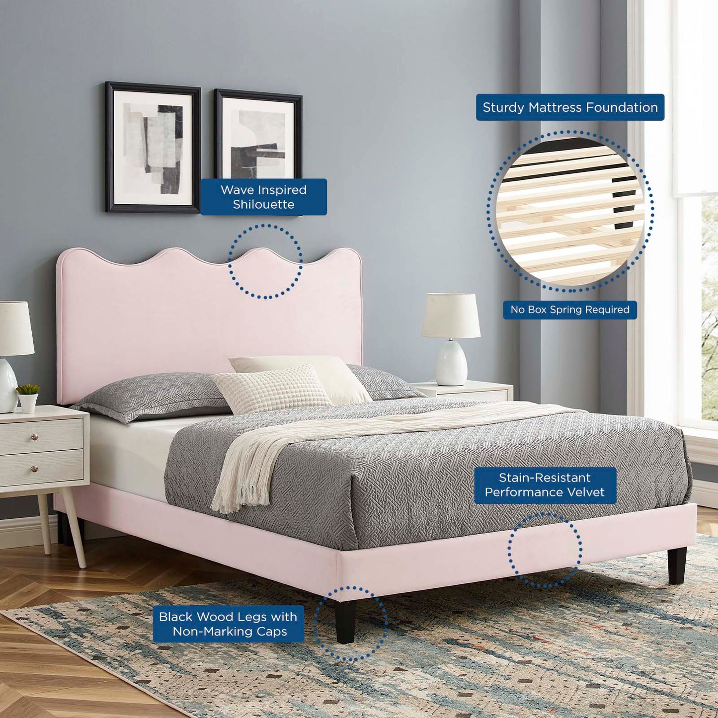 Current Performance Velvet Queen Platform Bed By Modway - Mod-6735 | Beds | Modishstore - 58