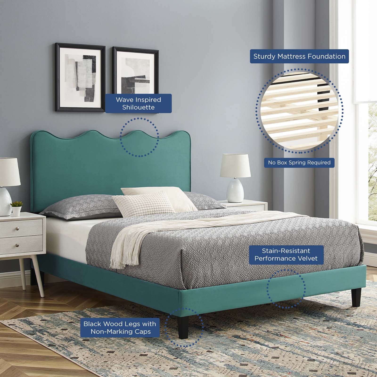 Current Performance Velvet Queen Platform Bed By Modway - Mod-6735 | Beds | Modishstore - 69