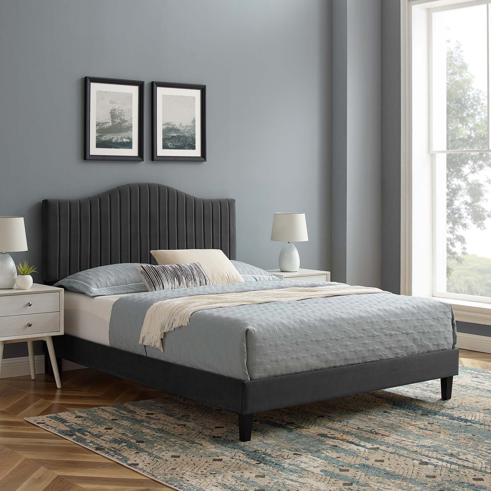 Modway Juniper Channel Tufted Performance Velvet Queen Platform Bed - MOD-6741 | Beds | Modishstore - 1