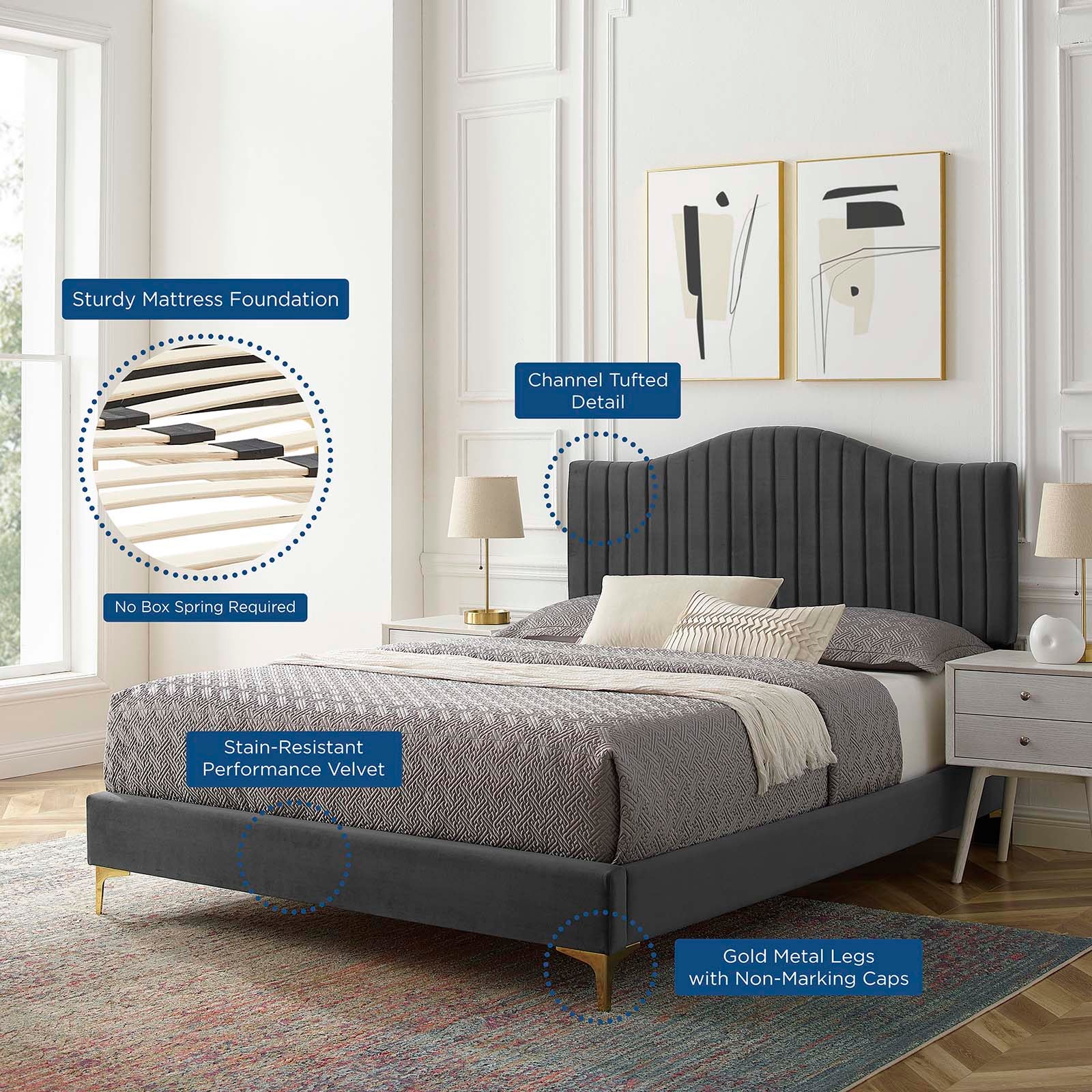 Juniper Channel Tufted Performance Velvet Full Platform Bed By Modway - MOD-6745 | Beds | Modishstore - 3