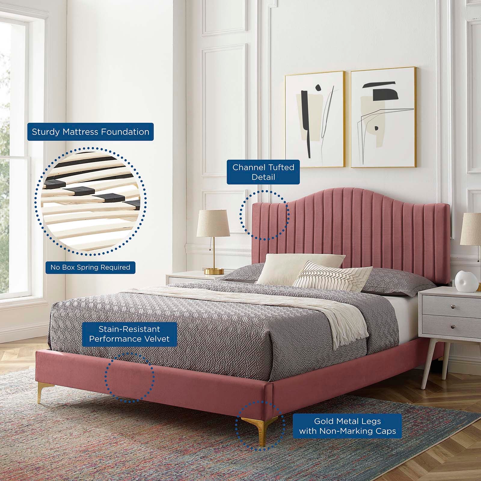 Juniper Channel Tufted Performance Velvet Full Platform Bed By Modway - MOD-6745 | Beds | Modishstore - 13