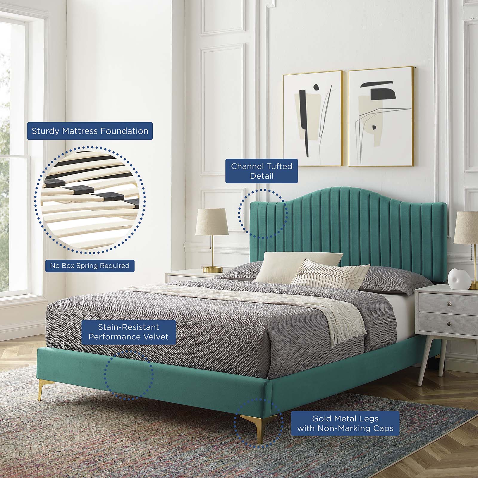 Juniper Channel Tufted Performance Velvet Full Platform Bed By Modway - MOD-6745 | Beds | Modishstore - 35