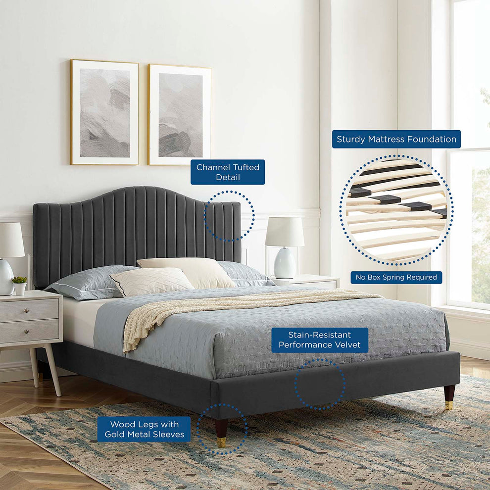 Juniper Channel Tufted Performance Velvet Full Platform Bed By Modway - MOD-6746 | Beds | Modishstore - 2