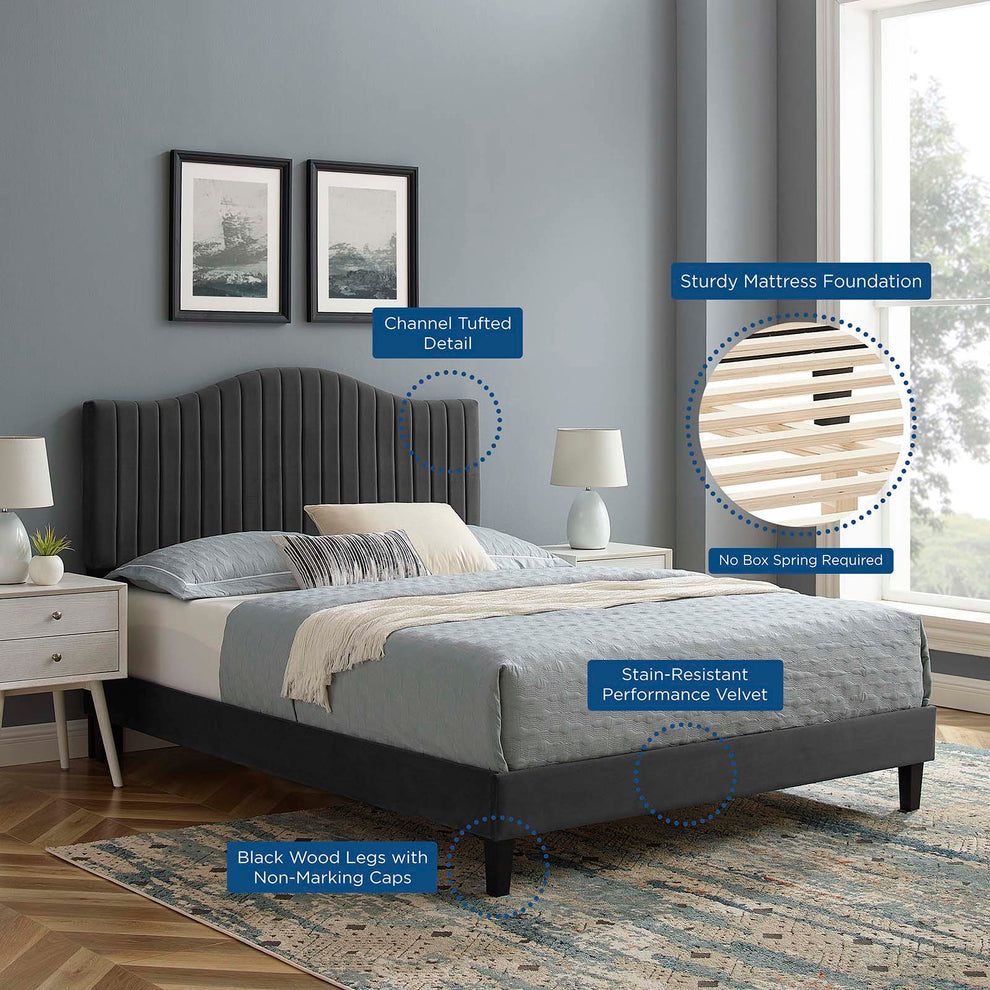 Juniper Channel Tufted Performance Velvet Full Platform Bed By Modway - MOD-6747 | Beds | Modishstore - 3