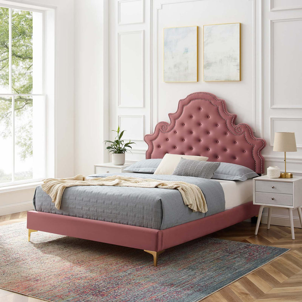 Modway Gwyneth Tufted Performance Velvet Queen Platform Bed - MOD-6751 | Beds | Modishstore - 9