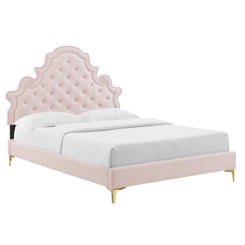 Modway Gwyneth Tufted Performance Velvet Queen Platform Bed | Beds | Modishstore-42