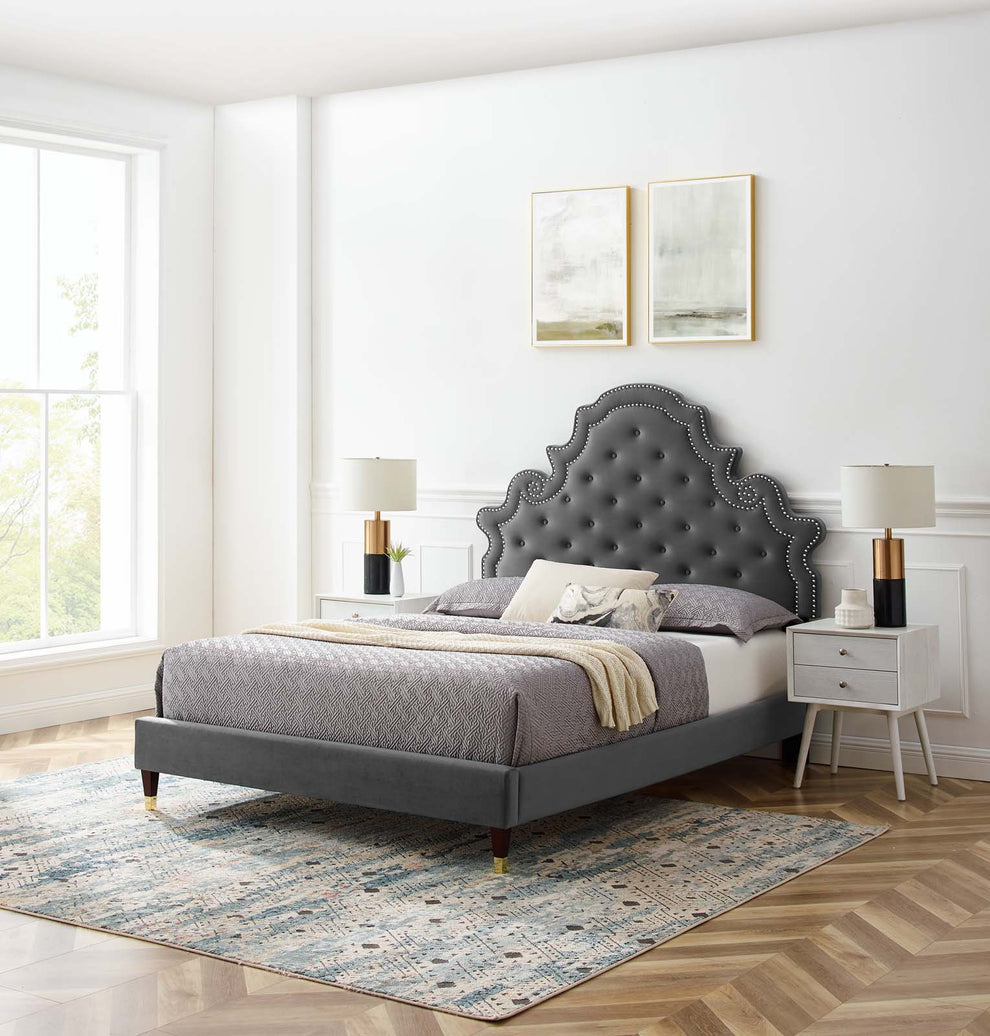 Modway Gwyneth Tufted Performance Velvet Queen Platform Bed - MOD-6752 | Beds | Modishstore - 1
