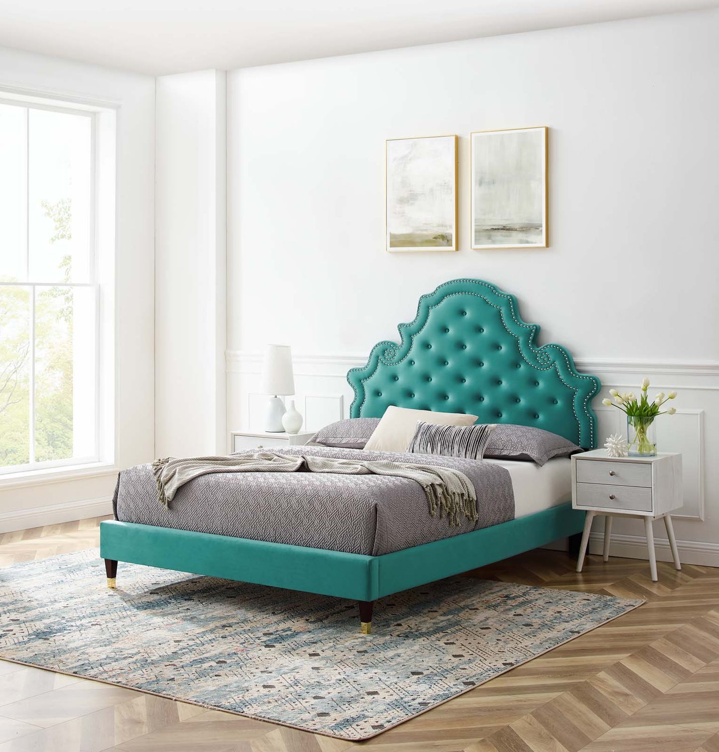 Modway Gwyneth Tufted Performance Velvet Queen Platform Bed - MOD-6752 | Beds | Modishstore - 45