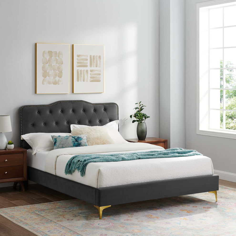 Amber Performance Velvet Queen Platform Bed By Modway - MOD-6775 | Beds | Modishstore - 8