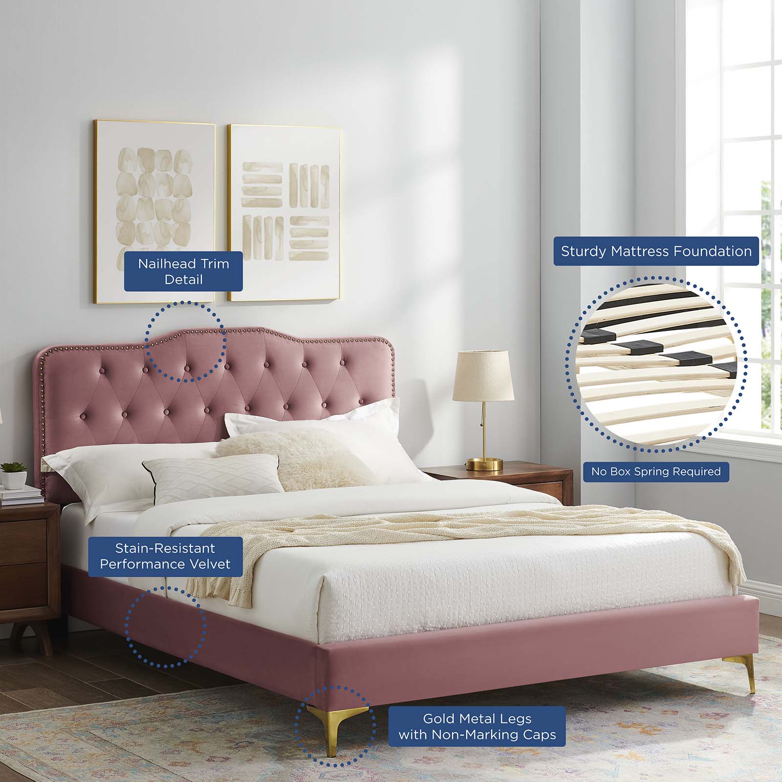 Amber Performance Velvet Queen Platform Bed By Modway - MOD-6775 | Beds | Modishstore - 22