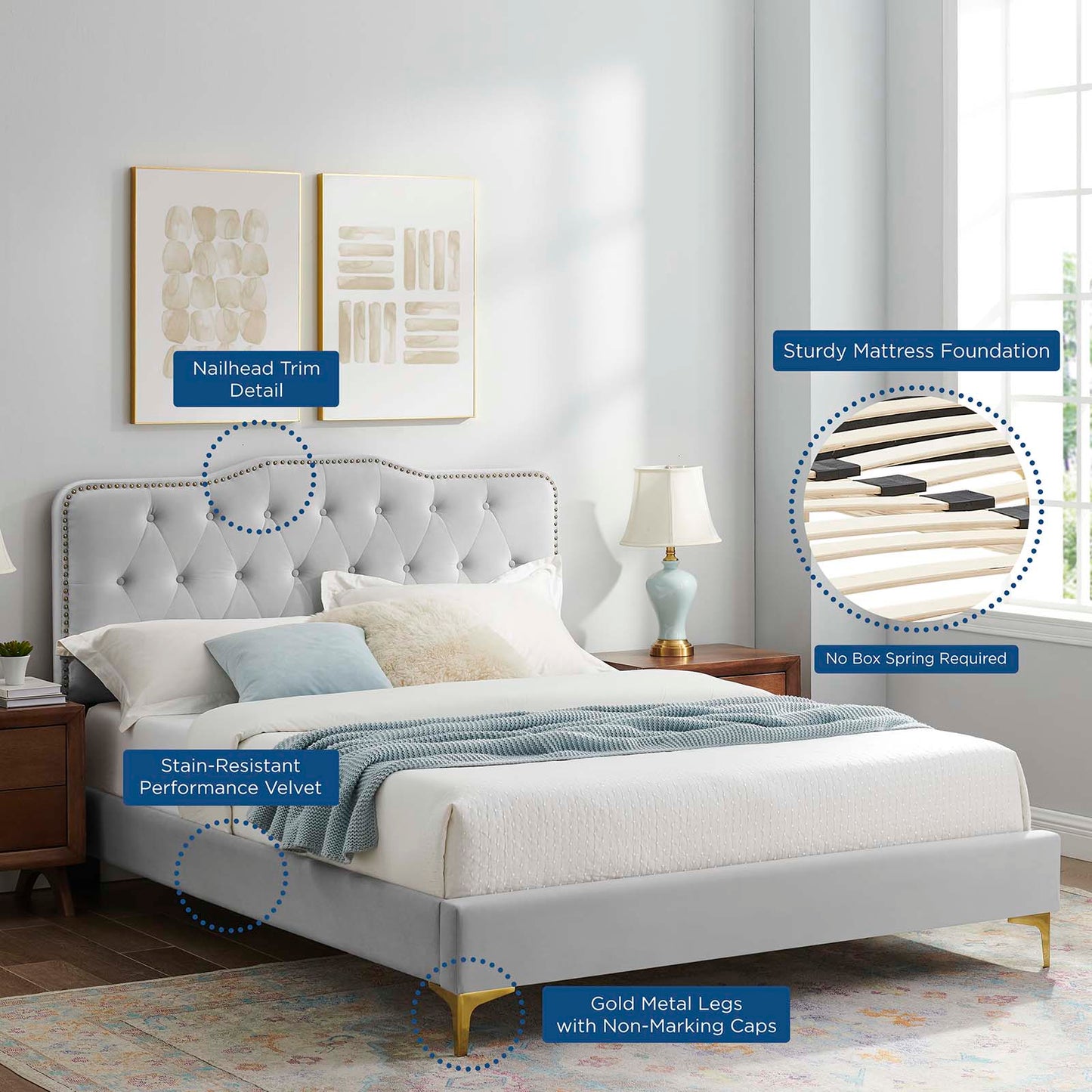 Amber Performance Velvet Queen Platform Bed By Modway - MOD-6775 | Beds | Modishstore - 37