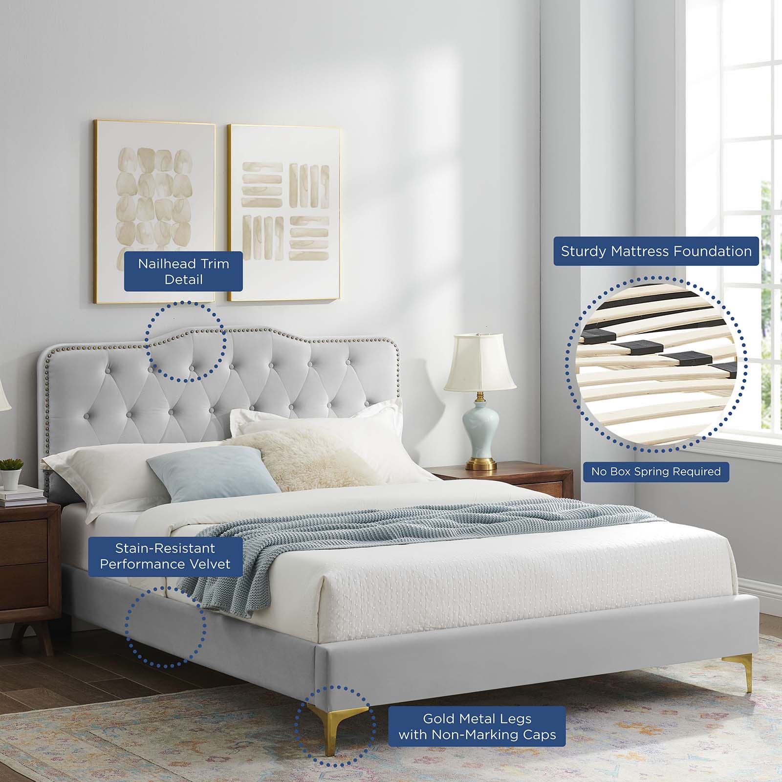 Amber Performance Velvet Queen Platform Bed By Modway - MOD-6775 | Beds | Modishstore - 37
