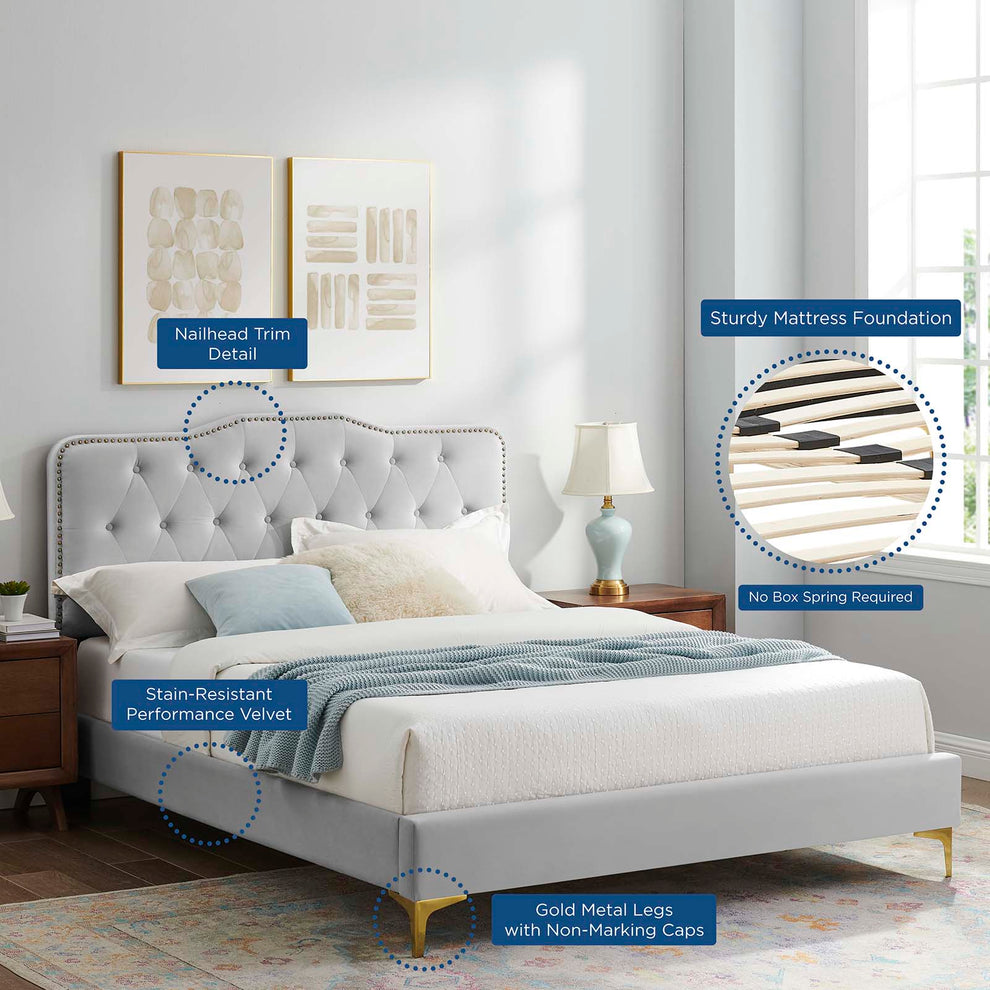 Amber Performance Velvet Queen Platform Bed By Modway - MOD-6775 | Beds | Modishstore - 37