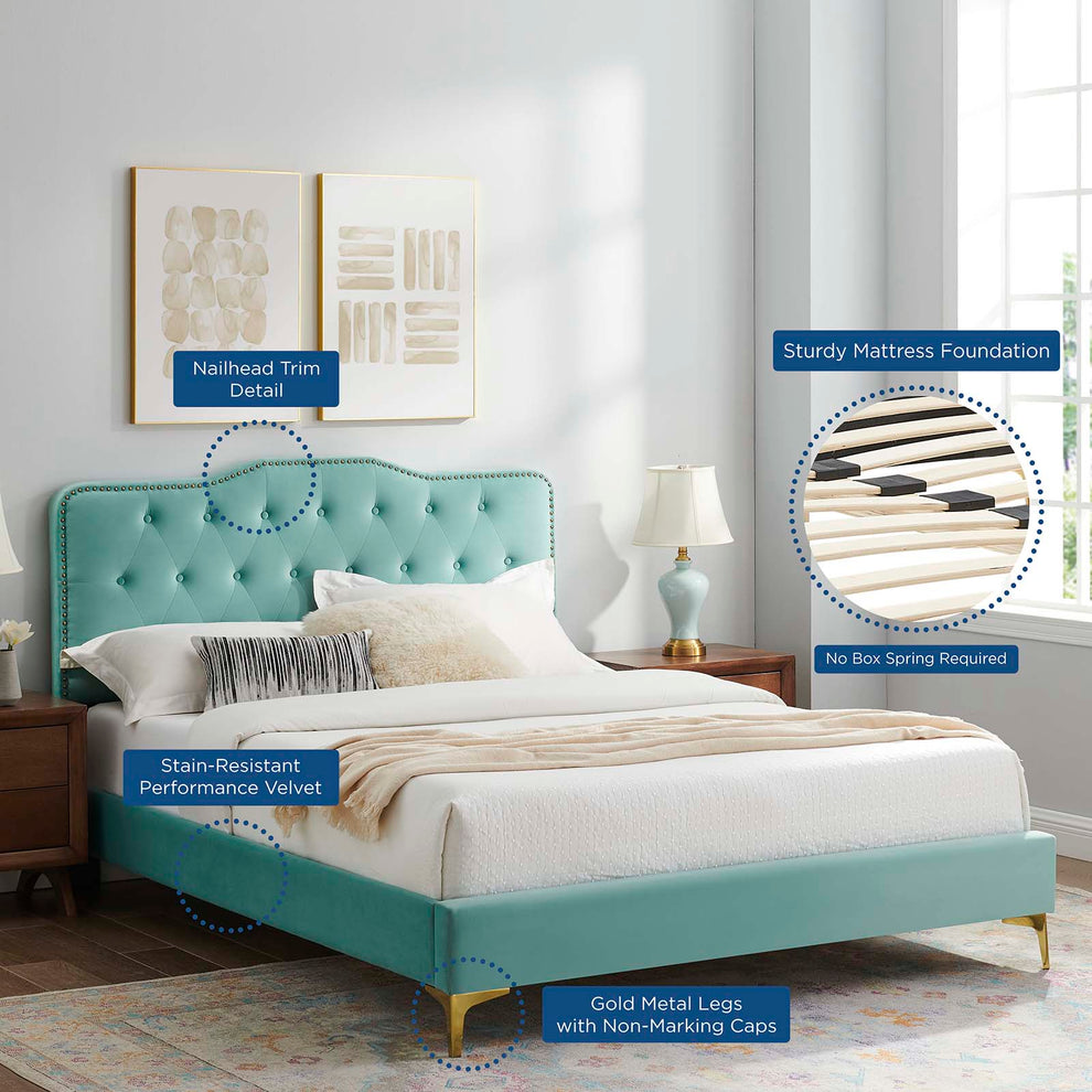 Amber Performance Velvet Queen Platform Bed By Modway - MOD-6775 | Beds | Modishstore - 52