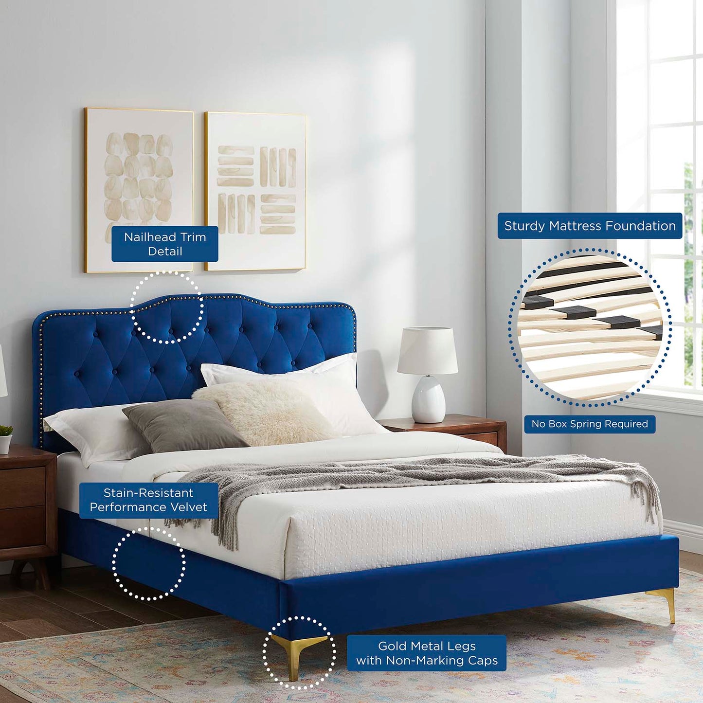 Amber Performance Velvet Queen Platform Bed By Modway - MOD-6775 | Beds | Modishstore - 67