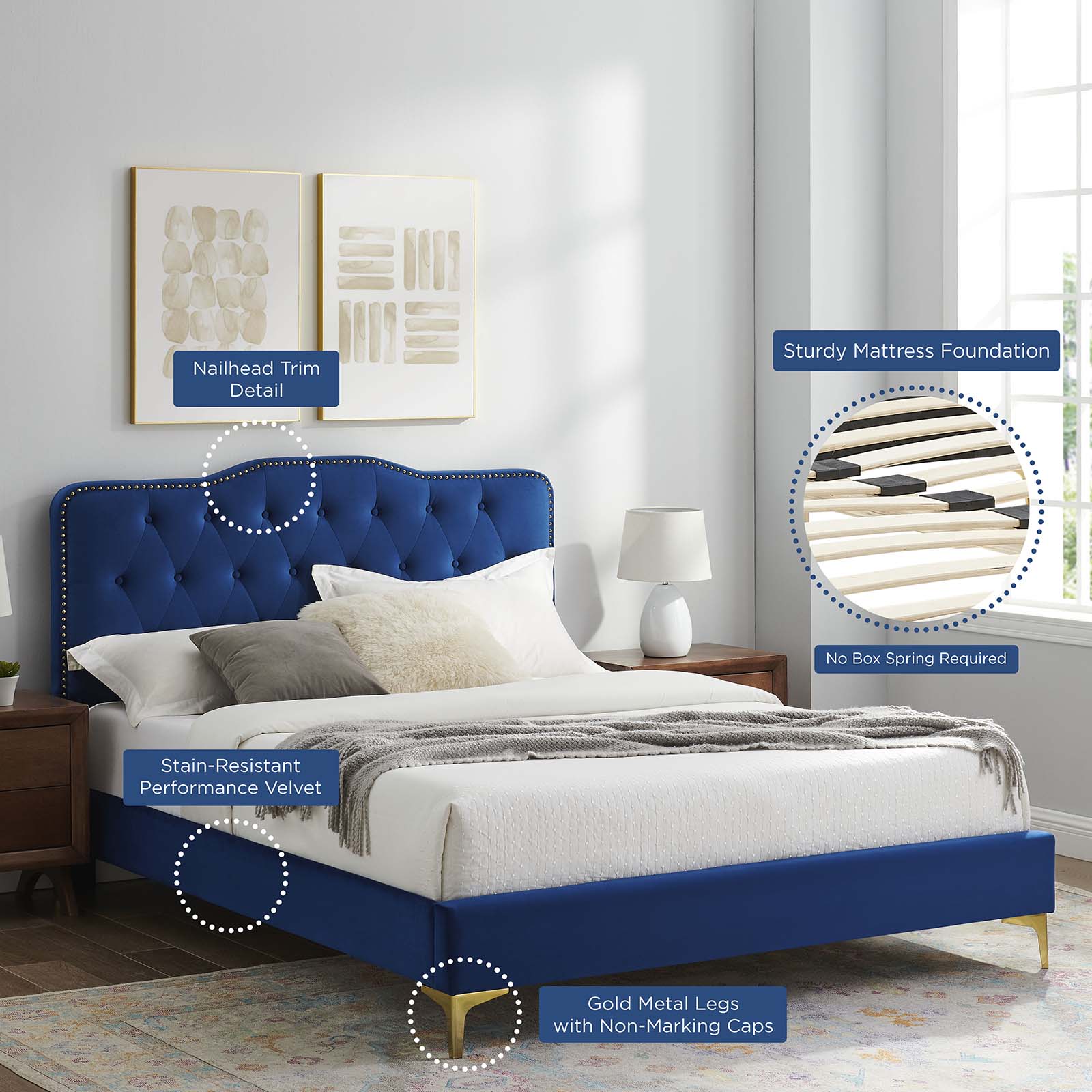 Amber Performance Velvet Queen Platform Bed By Modway - MOD-6775 | Beds | Modishstore - 67