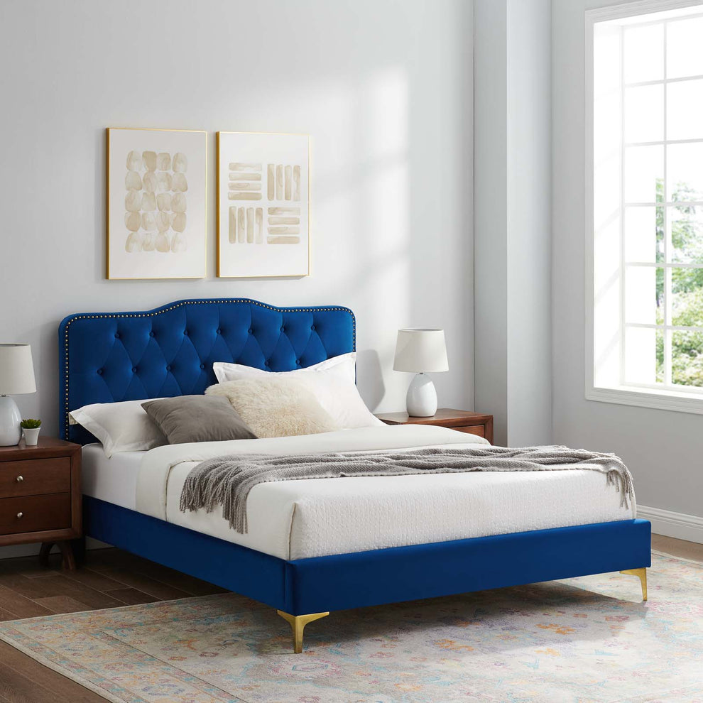 Amber Performance Velvet Queen Platform Bed By Modway - MOD-6775 | Beds | Modishstore - 68