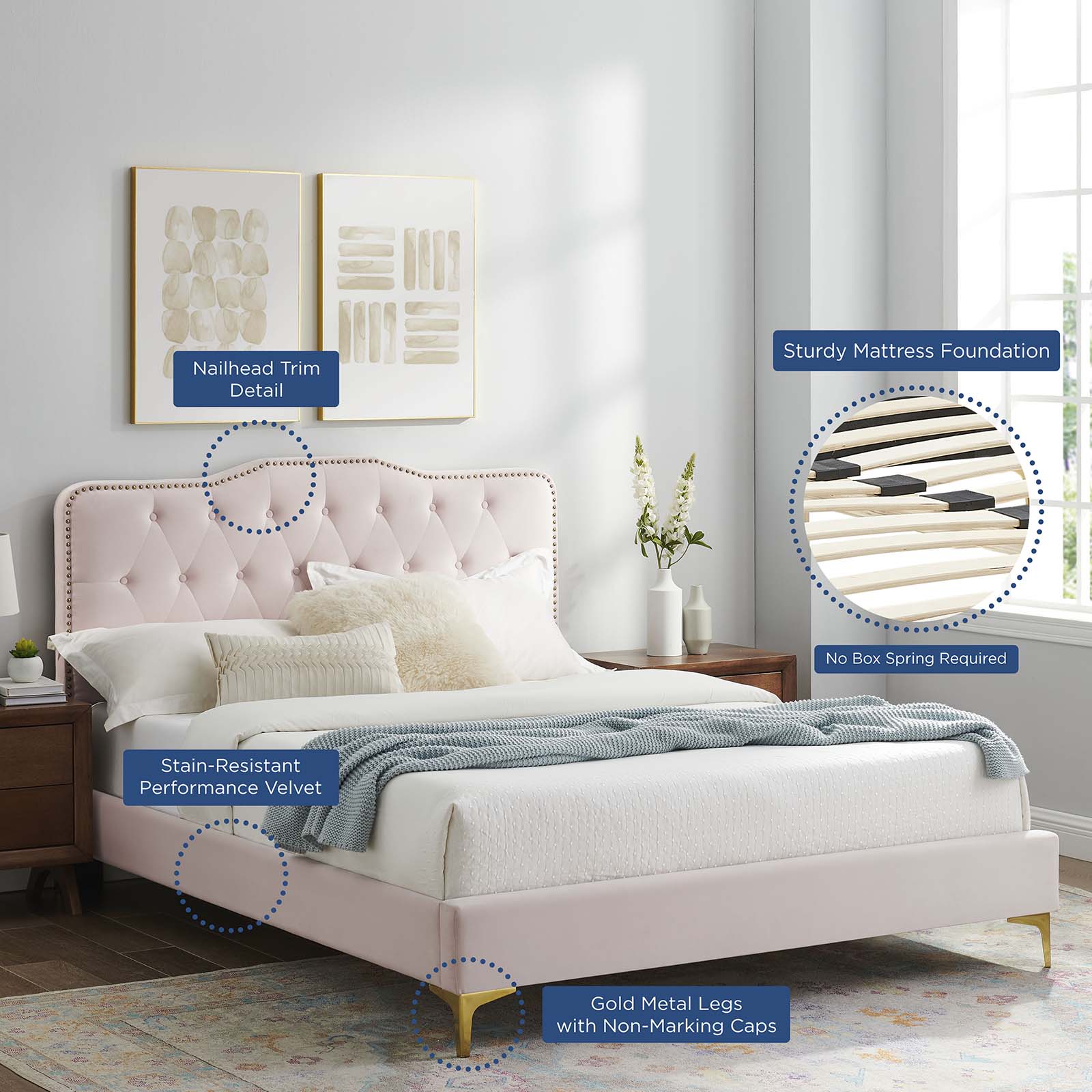 Amber Performance Velvet Queen Platform Bed By Modway - MOD-6775 | Beds | Modishstore - 82